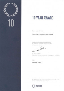 Termrim Construction Ltd has achieved the Investors in People 10 Year Award.